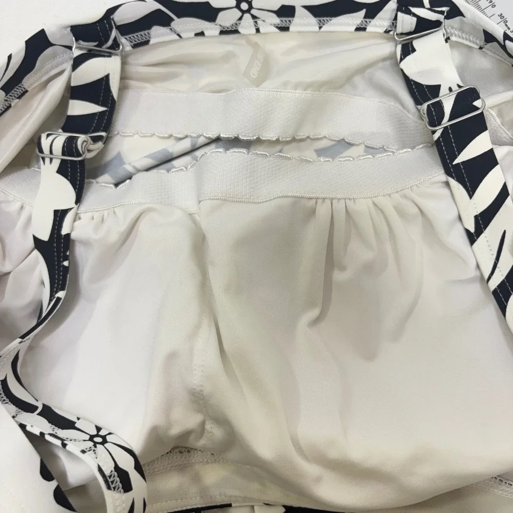 Lands End Womens Black White Floral Blouson Tankini Swim Top Size 8 522625